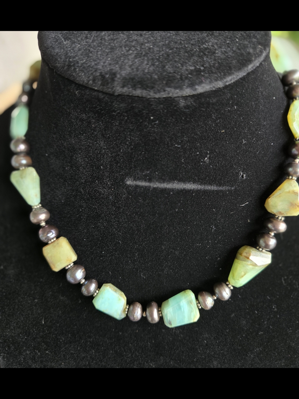 Atrisan Peruvian Opal Lustrous Black Freshwater Pearl Necklace Silvertone Accent - Picture 9 of 11